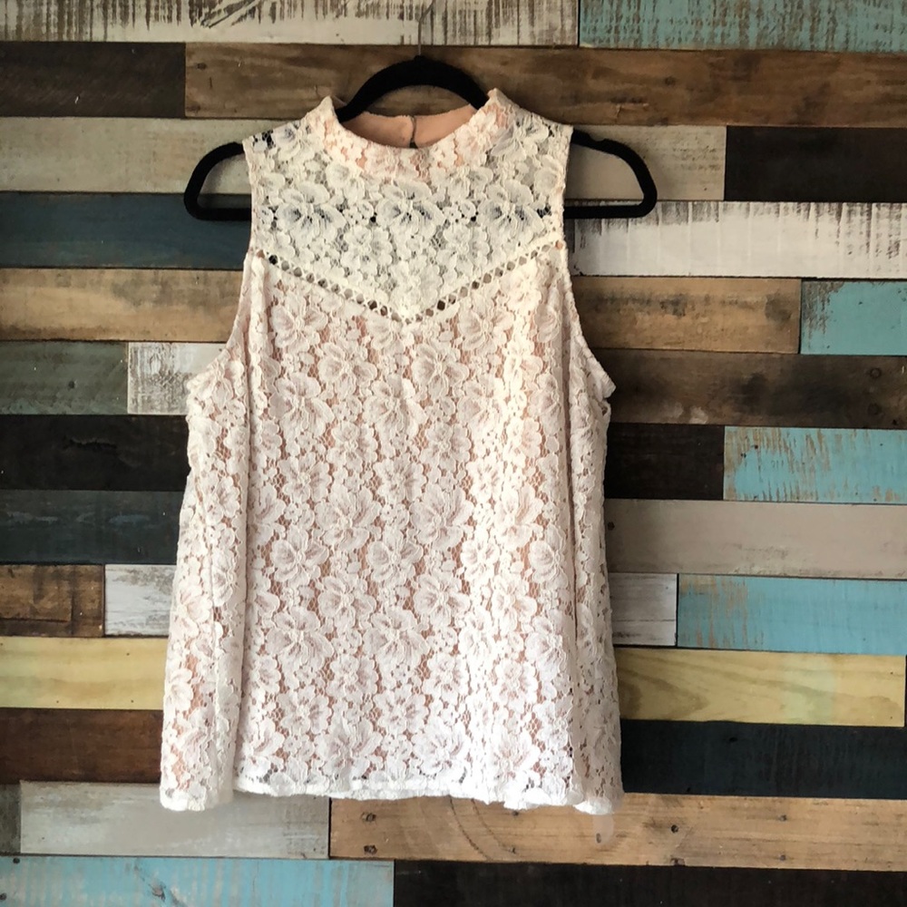 Cream and nude sleeveless high neck top